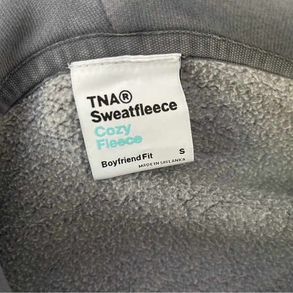 Aritzia TNA Small Boyfriend Fit Hoodie Blue Sweatfleece Cozy Fleece Bleach Effec - Picture 5 of 5